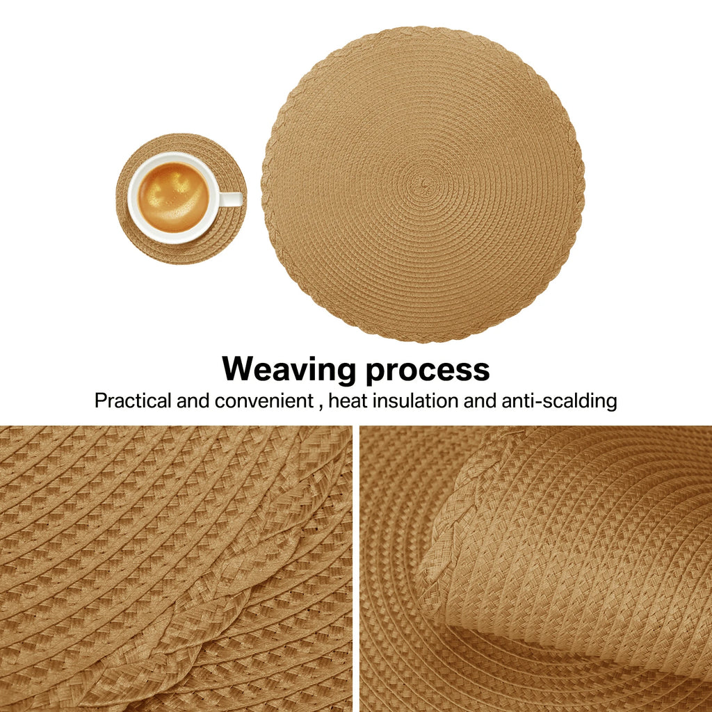 Set of 6 Round Braided Placemats 34CM Table Mats for Dining Tables Christmas Halloween Woven Washable Non-Slip Place mats