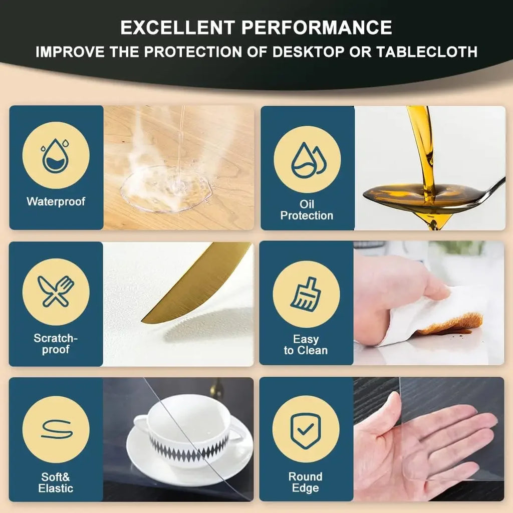 PVC transparent tablecloth with a thickness, heat-resistant, waterproof, and oil resistant dining table mat, 1pc