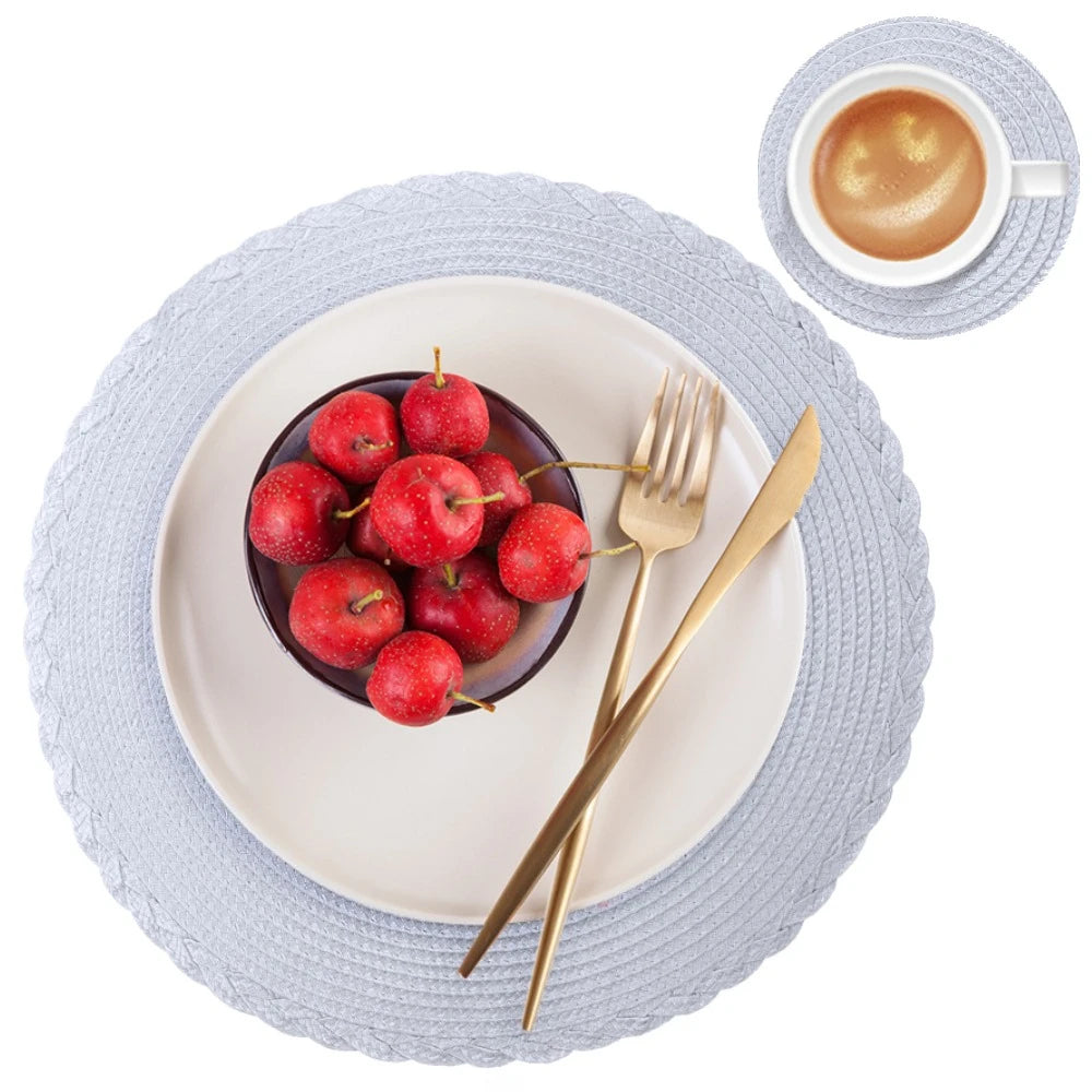 Set of 6 Round Braided Placemats 34CM Table Mats for Dining Tables Christmas Halloween Woven Washable Non-Slip Place mats