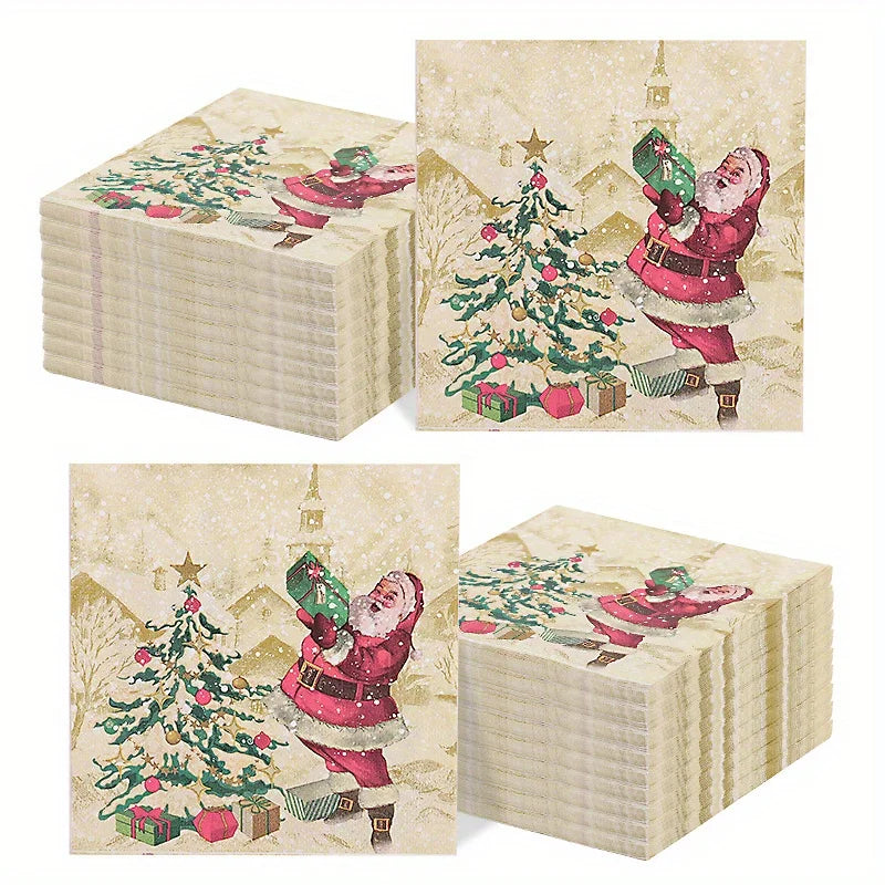 20Pcs Merry Christmas Design Printed Napkins Guest Towels Disposable Premium Dinner Napkins For Christmas Parties New Year Decor