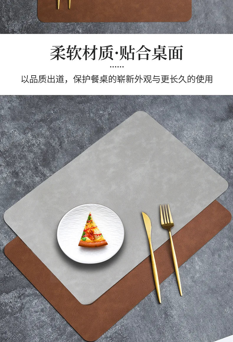 Square Double-Layer Cowhide PU Leather Placemat Texture Waterproof Heat-Resistant Table Mats Home Hotel Dining