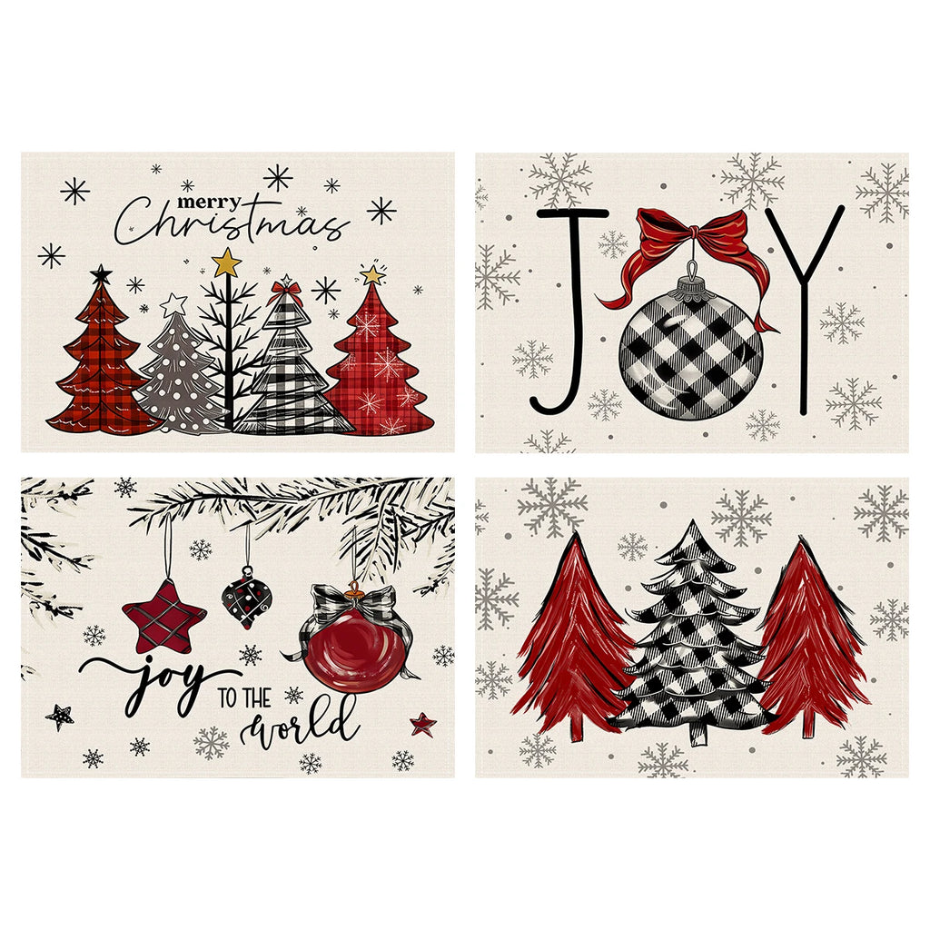 1/4/6pcs Christmas red snowflakes, Christmas tree design placemats, Christmas family party table decoration placemats,