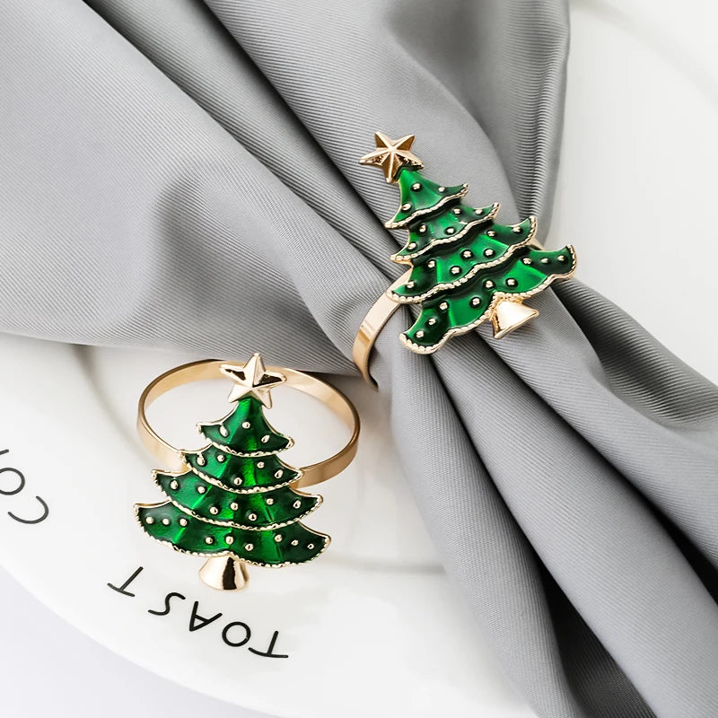 1/6Pcs Christmas Napkin Rings Xmas Tree Ornaments 2025 Christmas Home Kitchen Dinner Table Decoration New Year Party Supplies
