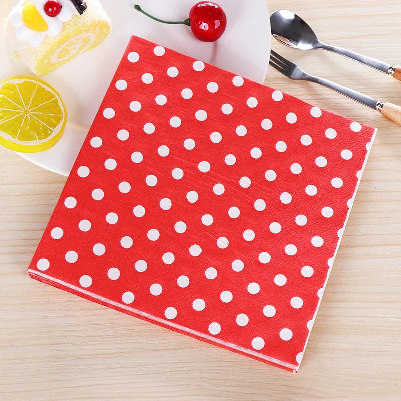 20pcs/Pac 33*33cm 2-Ply Custom Colourful Printed Napkins New Six Colour Polka Dot Folded Napkins All Party Napkins Placemats