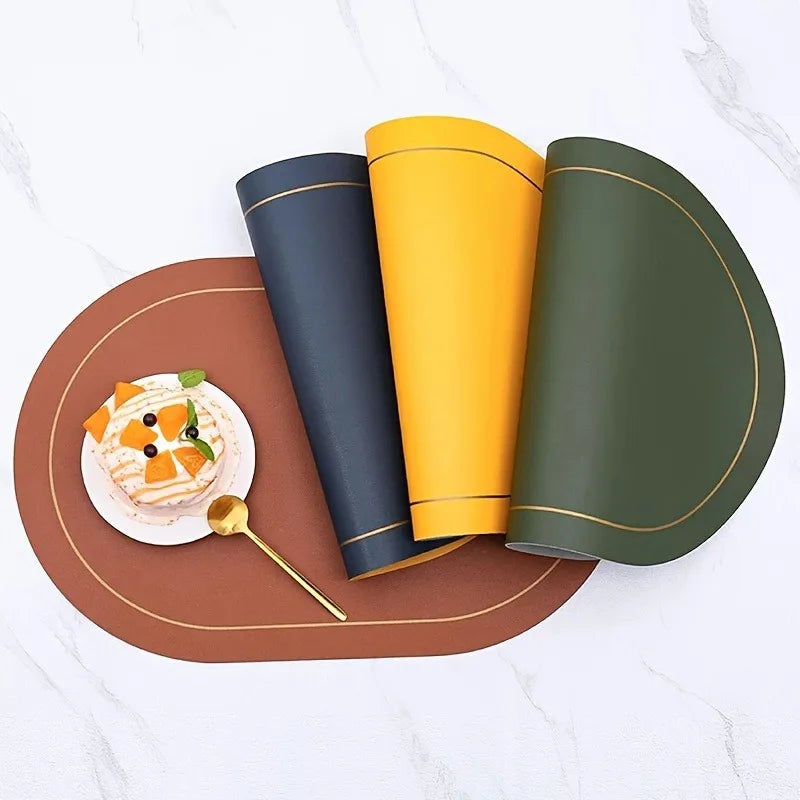 1/4/6pcs Color Blocking Table Leather Placemats,Washable for Dining,Heat-Resistant Non-Slip Insulation Waterproof Place Mats