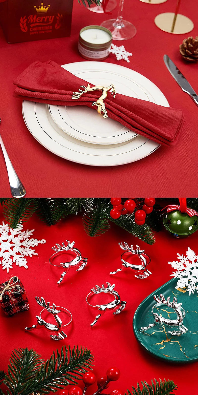 Gold Christmas Elk Napkin Rings Dining Table Ornament Napkin Buckles for Wedding Thanksgiving Easter Christmas