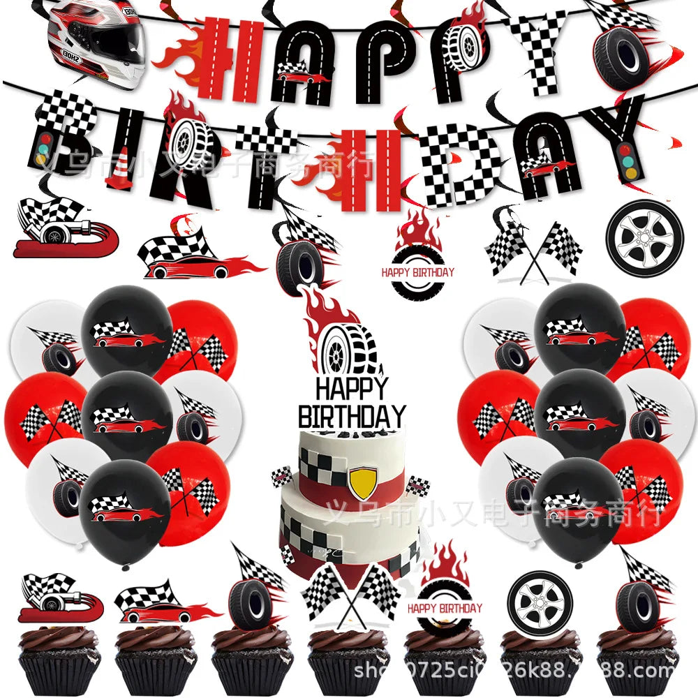 Racing Themed Boy Birthday Party Disposable Tableware Paper Cup Plate Napkin Tablecloth For Kids Baby Shower Decoration Supplies