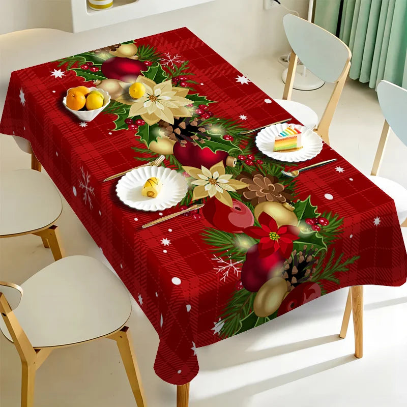 Christmas Holly Berry Rectangle Tablecloth Holiday Party Decor Reusable Tablecloth for Table Party Supplies Christmas Decoration