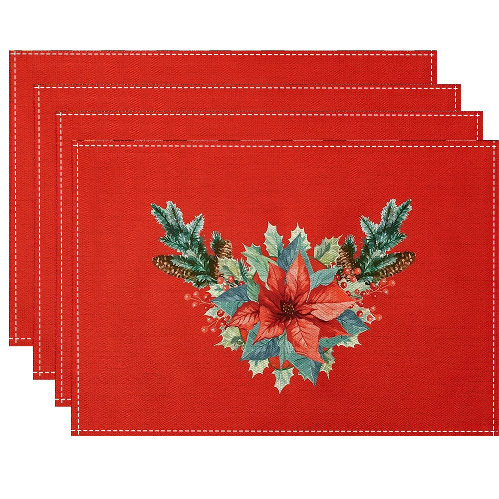 Christmas Floral Placemats Tableware Mat Christmas Decorations for Home Kitchen Xmas Navidad Noel NewYear Table Decor