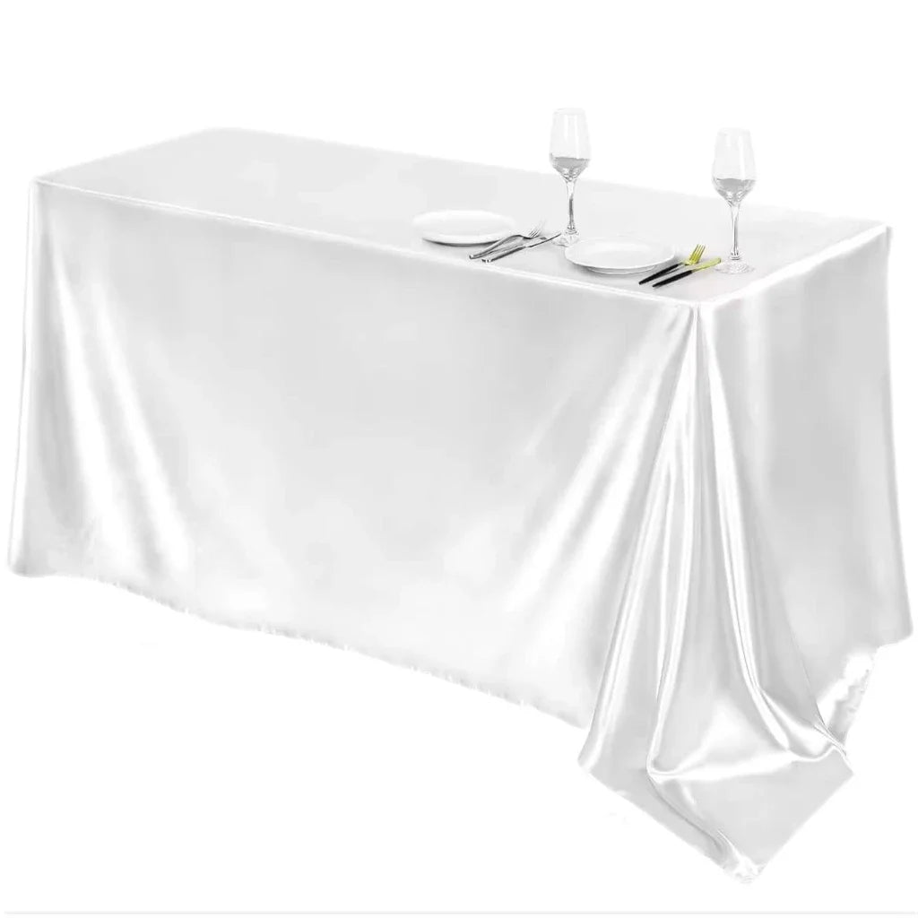 145-335cm Rectangle Satin Tablecloth Wedding Christmas Birthday Events Banquet White Table Cloth Overlays Home Dining Decor