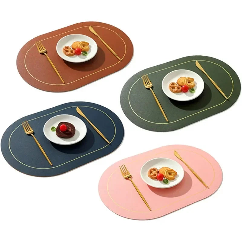 1/4/6pcs Color Blocking Table Leather Placemats,Washable for Dining,Heat-Resistant Non-Slip Insulation Waterproof Place Mats