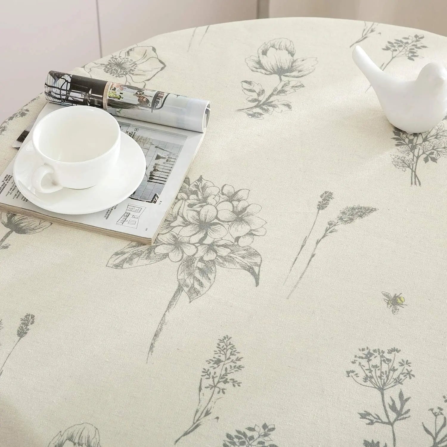Fern Print Round Tablecloth, Cotton Linen Round Table Cover for Kitchen Dining Room Farmhouse Decorative Indoor Outdoor Use