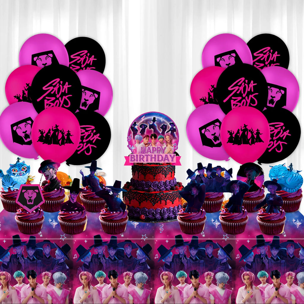 Kpop Demon Hunters Birthday Decorations Saja Boys Purple Napkins Plates Tableware Kpop Demon Hunter Birthday Party Favors Supply