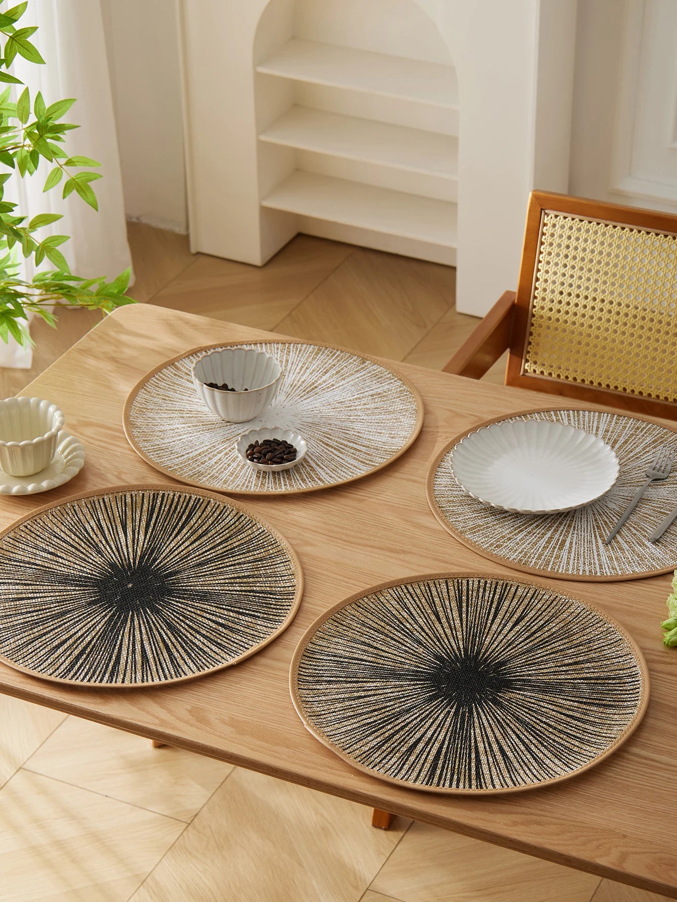 2/4/6/8pcs Round Burlap Macrame Placemats, Bohemian Jute Country Placemats, Diameter 15 Inches, for Table Decoration