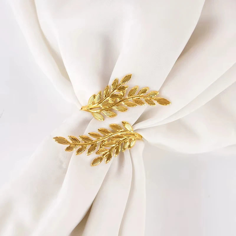 Gold Leaf Napkin Ring Buckles for Wedding Birthday Party Dinnig Table Decoration Christmas Thanksgiving Napkin Holder 1/6/12p