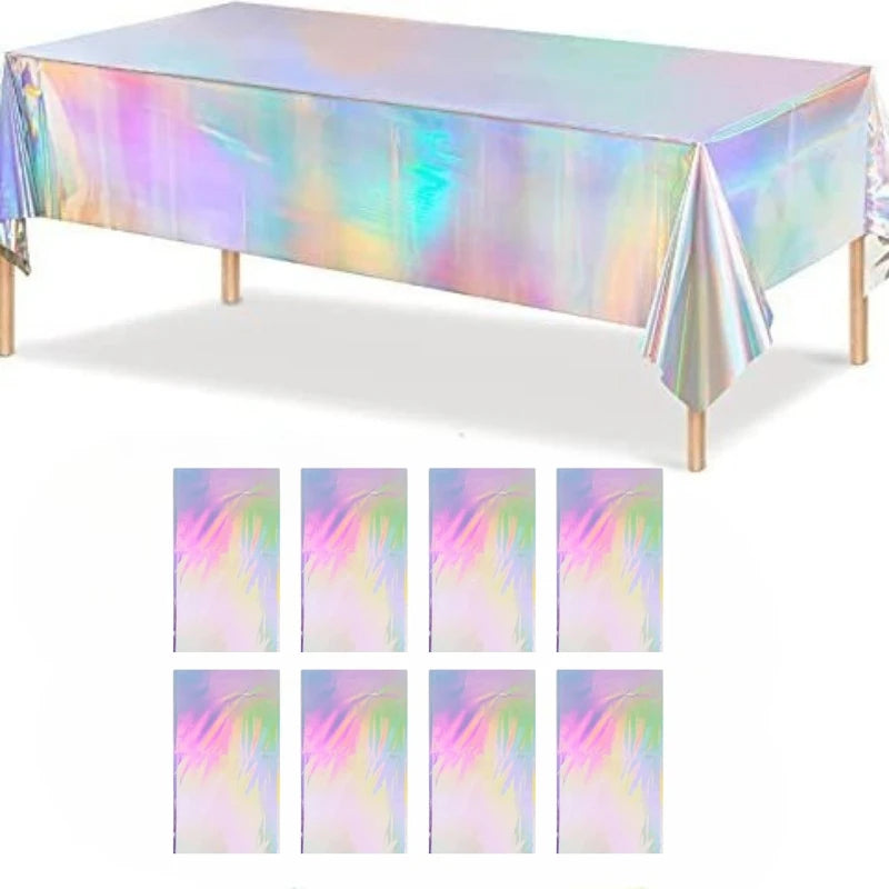 Tablecloth For Table Nappe De Table Tablecloth Birthday Holographic Shiny Iridescent Laser Disposable Covers Party Decorations