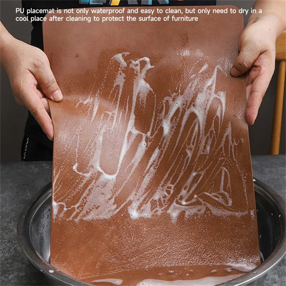 Faux Leather Placemats Set of 1/4/6pcs ,Heat Resistant Non-Slip Waterproof,Double-Sides,Kitchen Dining PU Table Place Mats