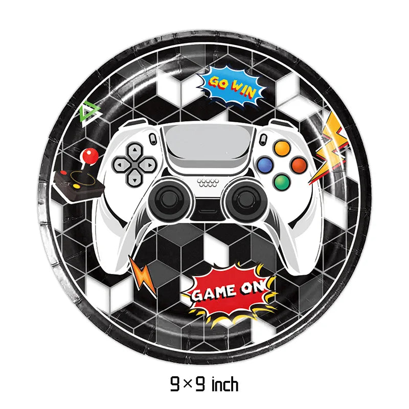 Video Game Birthday Party Favors New Paper Black White Blue Tableware Happy Birthday Plates Napkins Background Decorations Kits