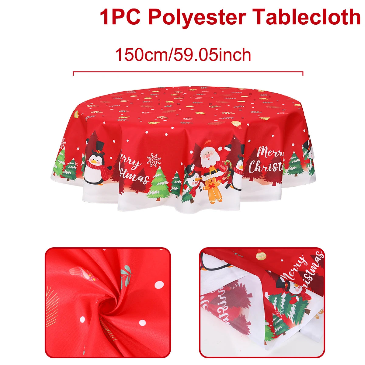 Christmas Polyester Round Tablecloth 2025 Merry Christmas Decoration For Home Xmas Gift Navidad New Year 2026 Dining Table Cover