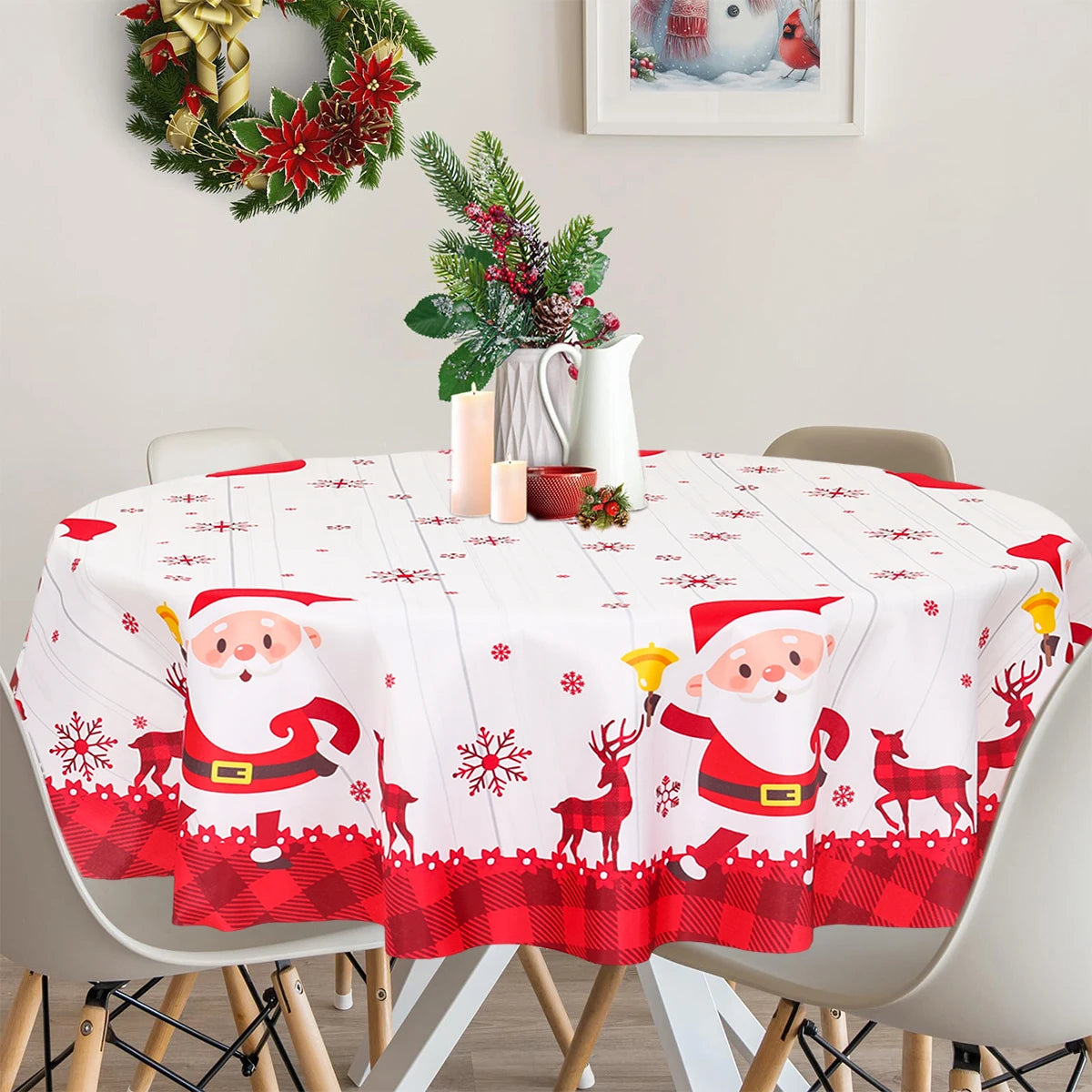 Christmas Polyester Round Tablecloth 2025 Merry Christmas Decoration For Home Xmas Gift Navidad New Year 2026 Dining Table Cover