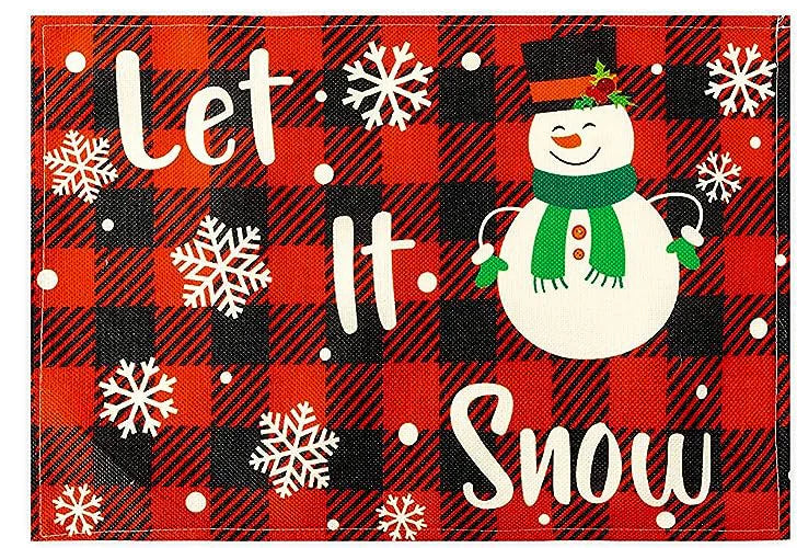 Christmas Meal Mat Christmas Decor Meal Mat Linen Printed Fabric Placemats Snowman Goblin Santa Tree Snowflake Desktop Decor