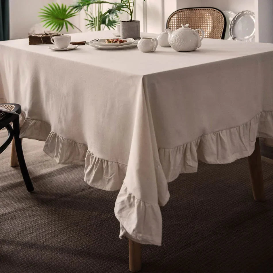 Flounce Stitching Cotton Fabric Table Cloth Washable Tablecloth for Wedding Party Dining Banquet Decoration Luxuriou Table Cover