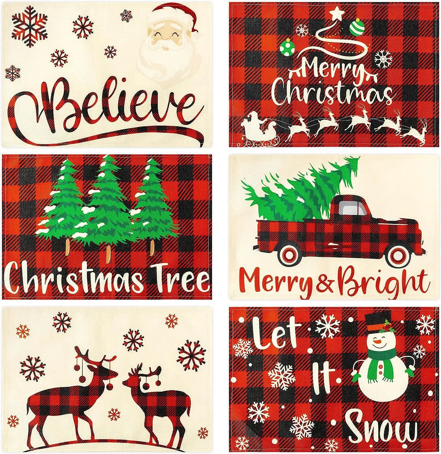 Christmas Meal Mat Christmas Decor Meal Mat Linen Printed Fabric Placemats Snowman Goblin Santa Tree Snowflake Desktop Decor