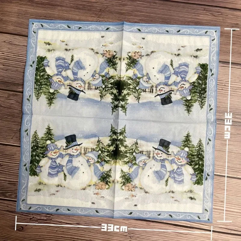 10/20pcs 33*33cm 2-Ply Christmas Napkin Festival Party Decoration Paper Three Christmas Snowmen Cartoon Printed Paper Placemats