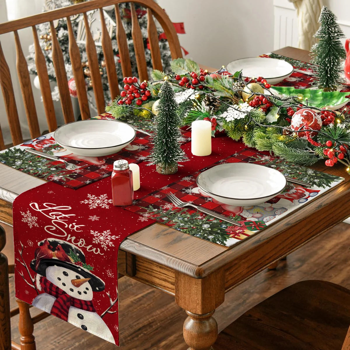 1/4/6pcs Christmas placemat, retro Christmas tree Santa Claus pattern dining table anti slip insulation mat,