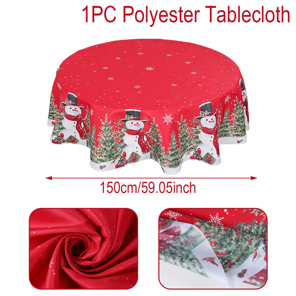 Christmas Polyester Round Tablecloth 2025 Merry Christmas Decoration For Home Xmas Gift Navidad New Year 2026 Dining Table Cover