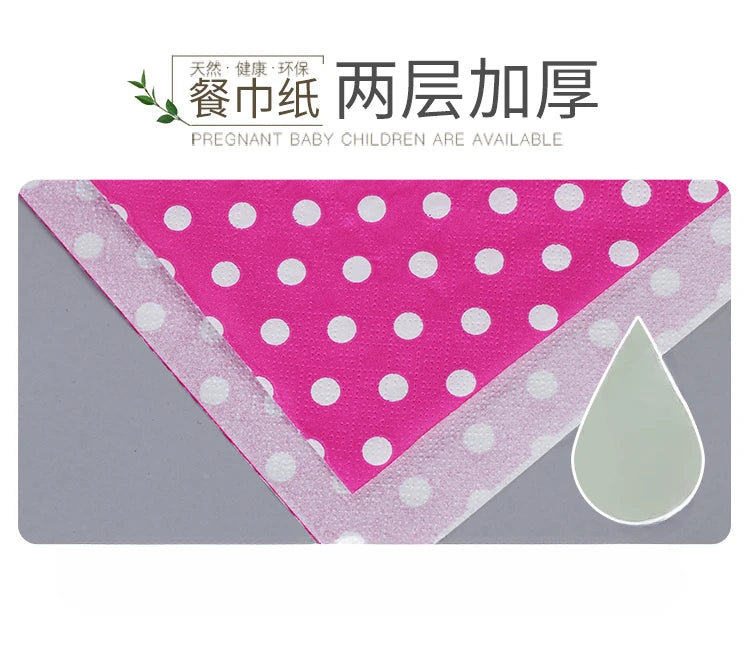 20pcs/Pac 33*33cm 2-Ply Custom Colourful Printed Napkins New Six Colour Polka Dot Folded Napkins All Party Napkins Placemats