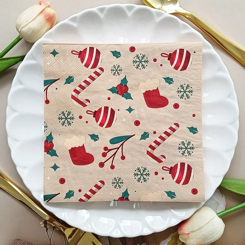 20pcs/40pcs 33cm 2-Ply Christmas Elements Printed Napkins Christmas Series Party Disposable Paper Placemats