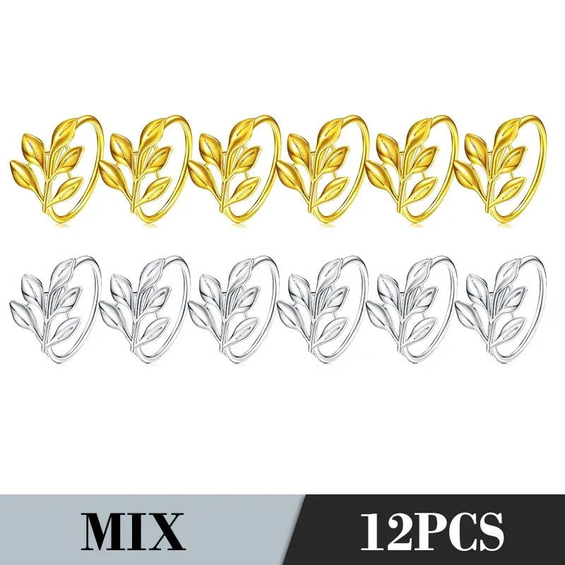 36PCS Vintage Style Leaf Napkin Ring Elegant Tricolor Leaf Napkin Buckle Birthday Wedding Party Banquet Table Decoration