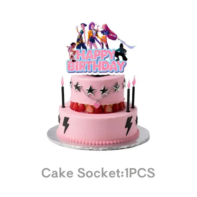 New Anime Demon Hunters Kpop Birthday Decoration Backdrop Ballon Kpop Happy Birthday Theme Plate Cup Napkin Cake Decor For Girl