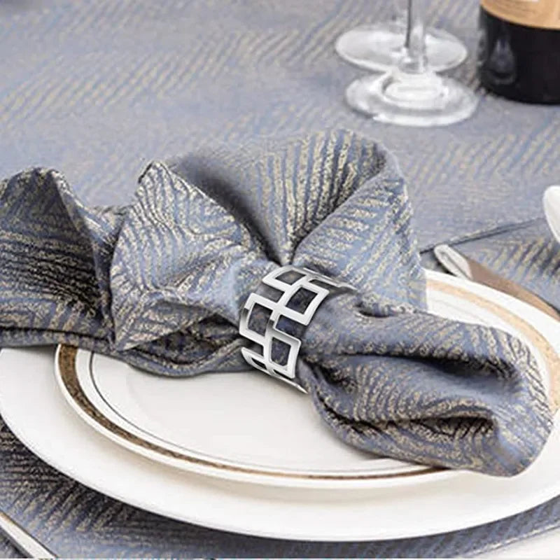 12pcs Back Pattern Wedding Napkin Rings Table Decoration Hollow Out Family Gatherings Everyday Use Napkin Buckle Holder