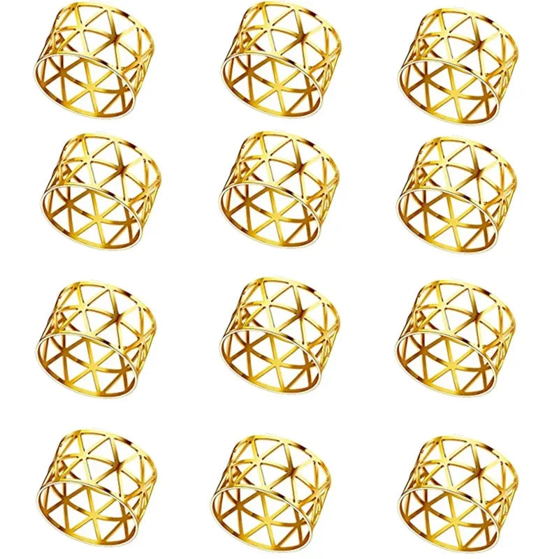 12pcs Back Pattern Wedding Napkin Rings Table Decoration Hollow Out Family Gatherings Everyday Use Napkin Buckle Holder
