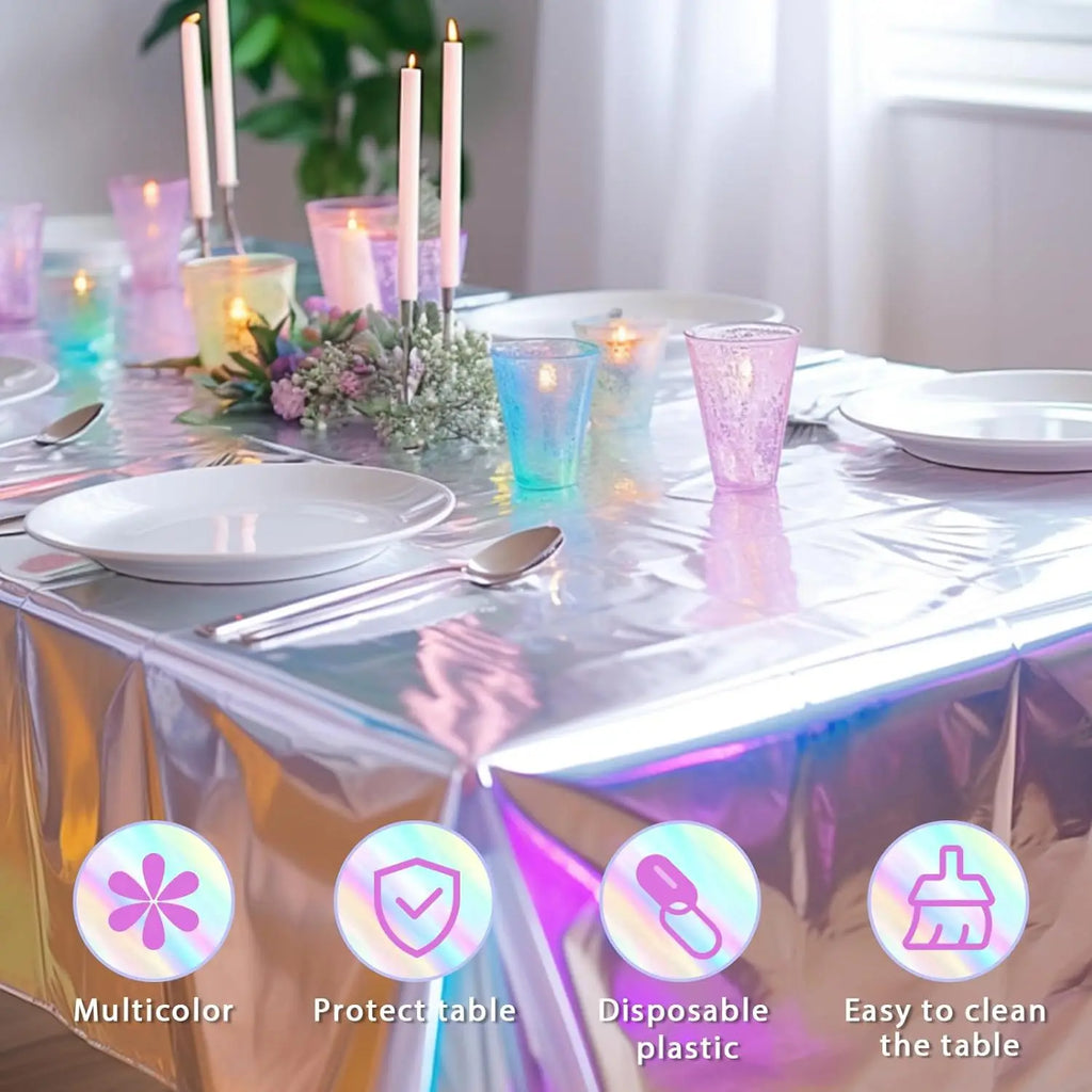 Tablecloth For Table Nappe De Table Tablecloth Birthday Holographic Shiny Iridescent Laser Disposable Covers Party Decorations