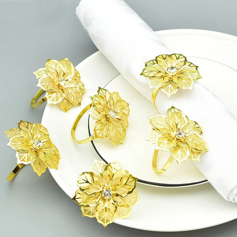 6pcs Metal Rings Napkin Holder Dinner Petals Dining Napkin Rings Anniversary Wedding Party Accessories Dinner Table Decoration