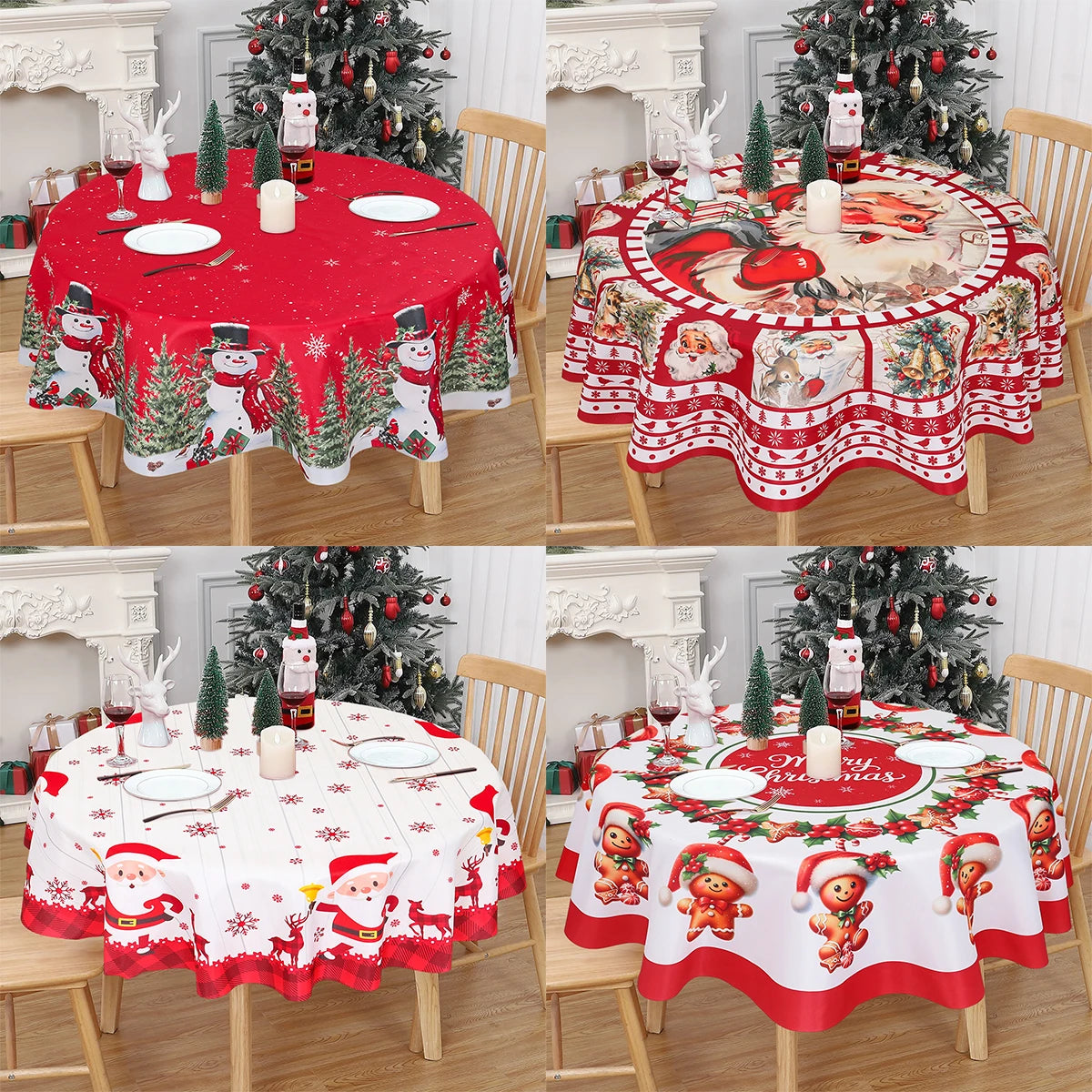 Christmas Polyester Round Tablecloth 2025 Merry Christmas Decoration For Home Xmas Gift Navidad New Year 2026 Dining Table Cover