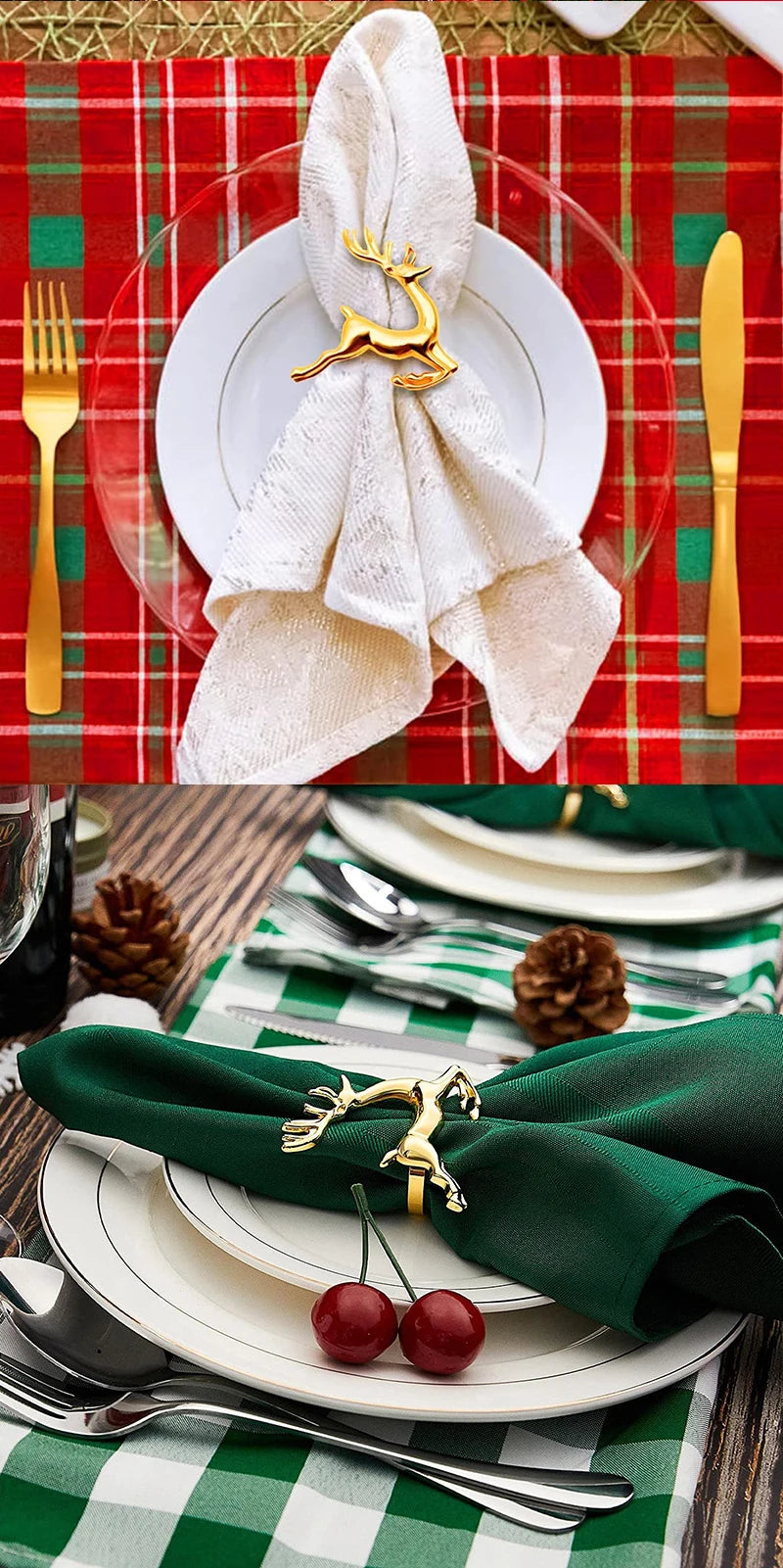 Gold Christmas Elk Napkin Rings Dining Table Ornament Napkin Buckles for Wedding Thanksgiving Easter Christmas