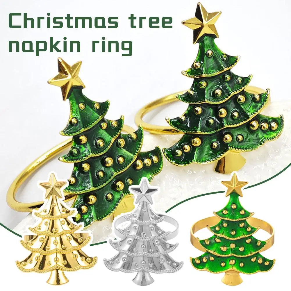 5PCS Christmas Napkin Rings Xmas Tree Ornaments 2025 Christmas Home Kitchen Dinner Table Decoration New Year Party Supplies