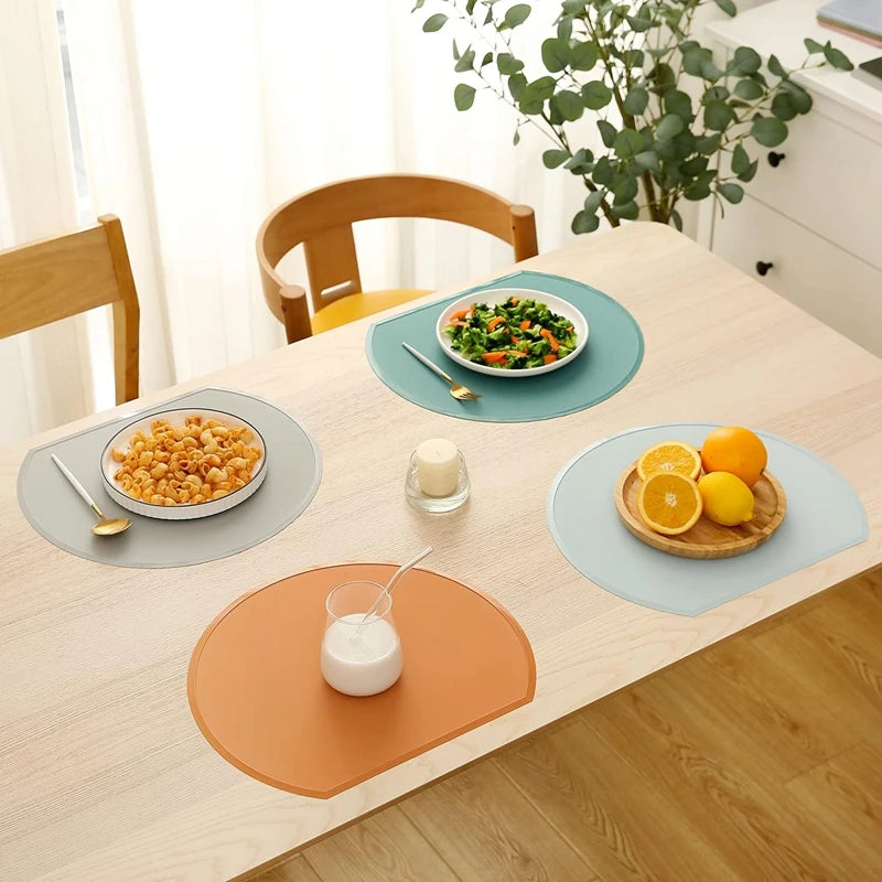 1/4/6Pcs Round Silicone Placemats for Dinner Table Non-Slip Heat Resistant Tableware Pads Mats for Kitchen Dining Patio 식탁매트