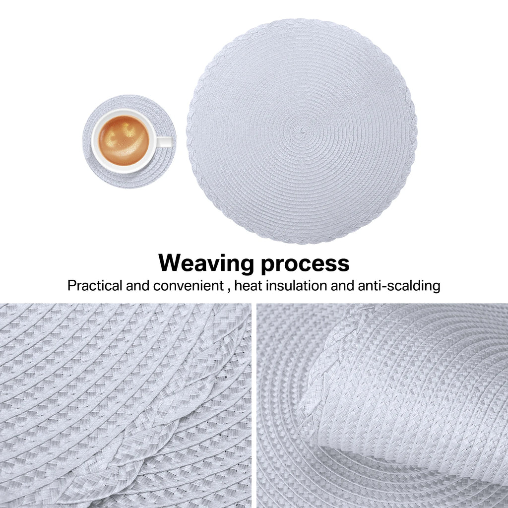 Set of 12 Round Braided Table Mat Washable Placemats Non Slip Heat Resistant for Kitchen Dining Tables Pad With Cup Coasters