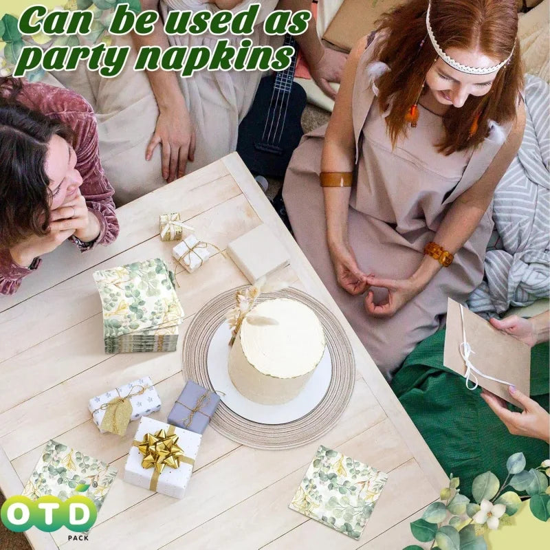 Eucalyptus Napkins Disposable Hand Towels for Bathroom Sage Green Leaves Gueay Dinning,Beverages or Cocktail Disposable
