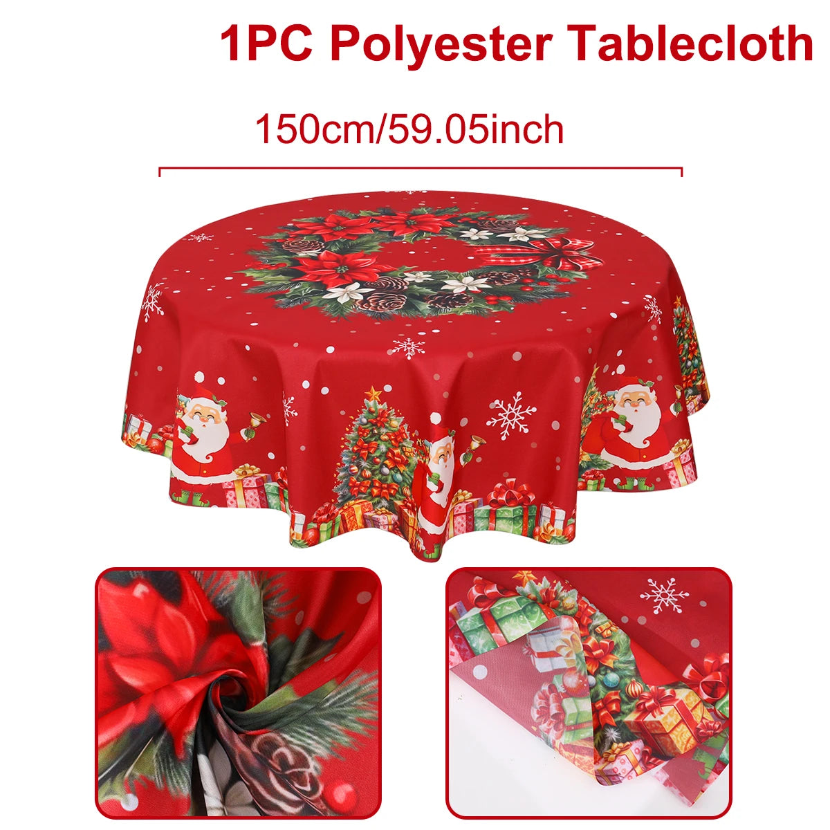 Christmas Polyester Round Tablecloth 2025 Merry Christmas Decoration For Home Xmas Gift Navidad New Year 2026 Dining Table Cover
