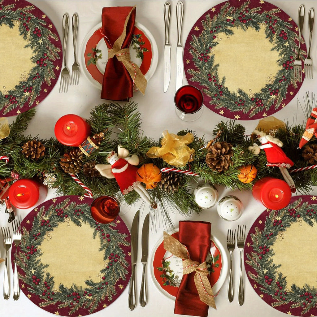 VIKAMA 4-Piece American-Style Christmas Pine Branch Placemats Dinner Table Decor Accessories Party Decorations