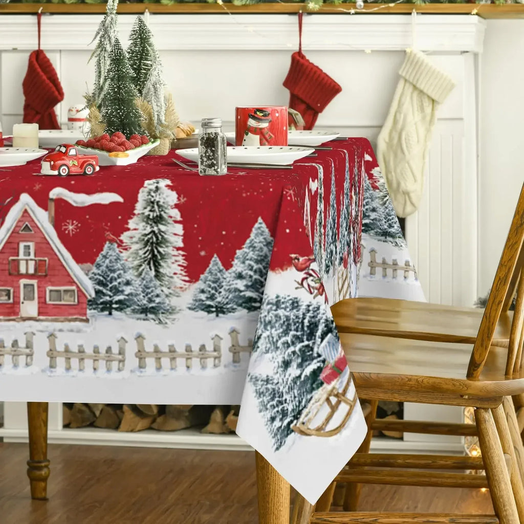Christmas Snowman Xmas Tree Tablecloth Winter Xmas Party Decor Reusable Waterproof Tablecloth for Table Navidad Decorations 2025