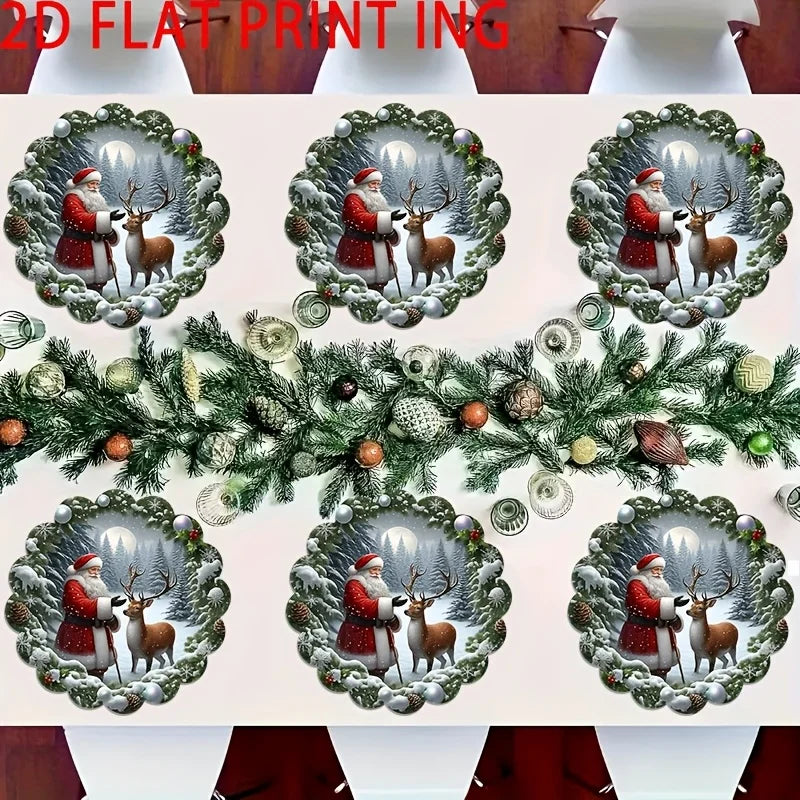 4pcs Christmas Santa Claus & Reindeer Placemats Set - 2D Flat Print,  Hand Wash Only, Festive Holiday Design with Snowflakes