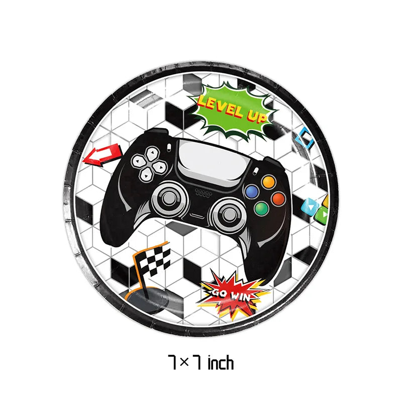 Video Game Birthday Party Favors New Paper Black White Blue Tableware Happy Birthday Plates Napkins Background Decorations Kits