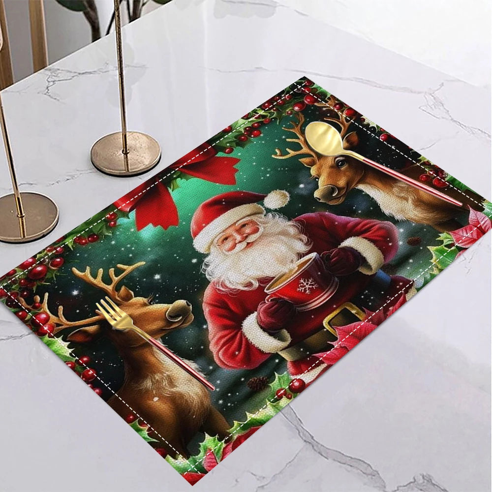 4/6/8Pcs Christmas Placemats Decorative Holiday Table Pad Seasonal Xmas Decor Farmhouse Indoor Vintage Table Mat Deor